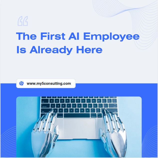 The First AI Employee Is Already Here - Robot hands typing on laptop